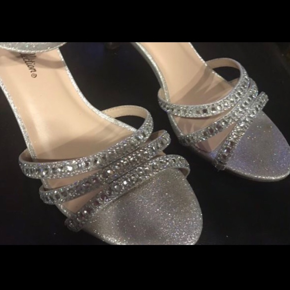 Strappy Low Heel Silver/Rhinestone Sandal
